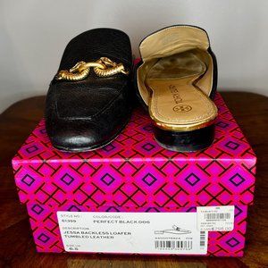 Tory Burch Size 8.5 Black Tessa Backless Loafer Tumbled Leather Shoes